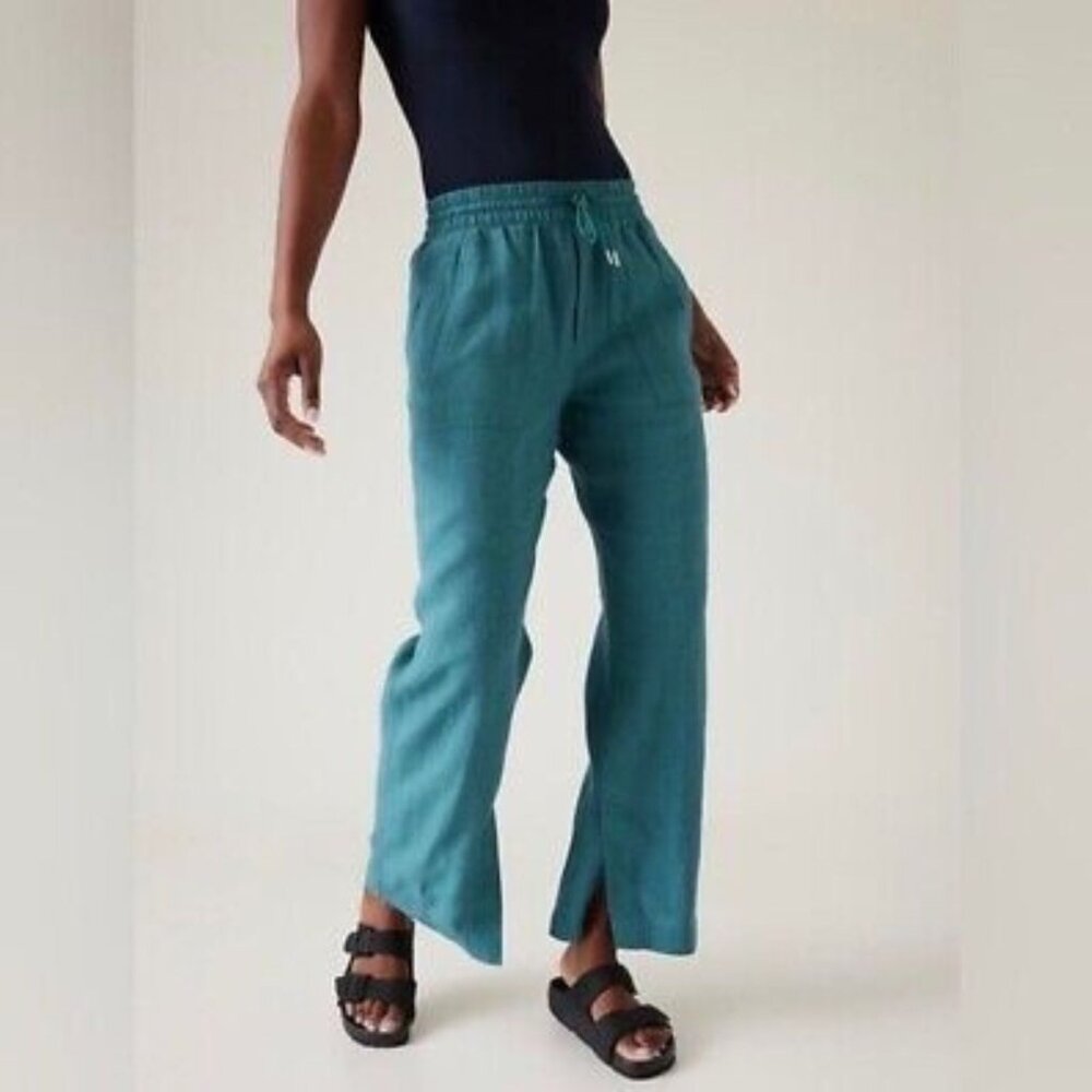 Athleta • Retreat Linen Pants, Borealis Green, 8
